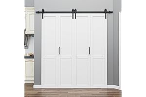 ARK DESIGN 80" x 84" H Shape Bifold Barn Door with Hardware and Track Kit Included, Pre-Assembled Solid Core Panel Bi-fold Barn Door for Pantry, Closet, Primed White Finish with Water-Resistance, Paintable