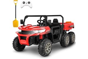 Hikole 2 Seater Ride On Car with Remote Control, 24V Ride On Toys for Big Kids with Dump Bed, 4X75 Motors, Shovel, 3 Speeds, Music Play, 6 Wheeler UTV Ride On Truck for Boys Girls, Red