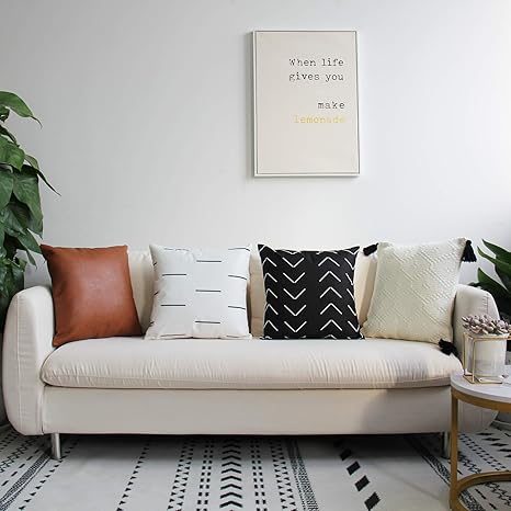 jojusis modern leather cotton boho throw pillow covers for couch sofa bed set of 4 18 x 18 inch 100 faux leather