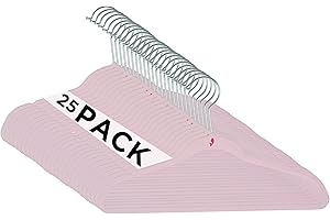 Simplify 25 Pack Kids Velvet Hangers | Slim | Non-Slip Design | Space Saving | Childrens Clothes | Shirts | Pants | Dresses | Baby Nursery | Closet Storage & Organization | Blush