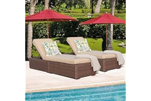Patiorama Outdoor Patio Lounge Chair, Elegant Reclining Adjustable Pool Rattan Chaise Chair with Beige Cushion, Brown PE Wicker, Steel Frame, Set of 2