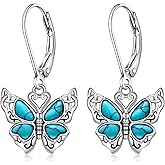 Butterfly Earrings Sterling Silver Turquoise Dangle for Women Drop Leverback Filigree Jewelry Mothers Day Gifts