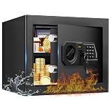 1.3 Cub Small Safes for Home Use Fire and Water Proof, Digital Security Box Fireproof Safe Box with Combination Lock, Smart Alarm System and Removable Shelf, Personal Safe for Home Documents Valuables