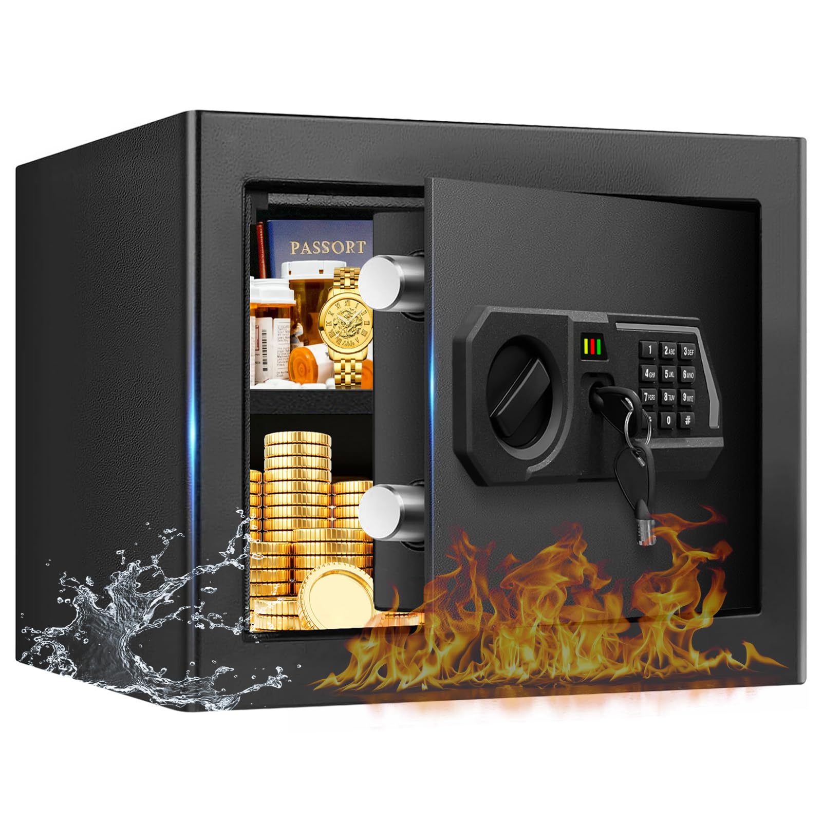 Photo 1 of 1.3 Cub Small Safes for Home Use Fire and Water Proof, Digital Security Box Fireproof Safe Box with Combination Lock, Smart Alarm System and Removable Shelf, Personal Safe for Home Documents Valuables