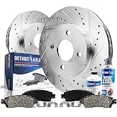 Detroit Axle - Drilled &amp; Slotted Front Brake Kit for 2011-2019 Ford Fiesta | Brake Rotors Ceramic Brake Pads 2011 2012 2013 2014 2015 2016 2017 2018 2019 Replacement 10.15" inch Front Rotors
