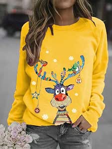 Amazon.com: NA Christmas Graphic Print Long Sleeve Crew Neck Sweatshirt  Women Women Christmas Top Cute Print T Shirt Long Sleeve Pullover Casual  Crew Neck Sweatshirt Loose Comfort Top : Sports \u0026 Outdoors