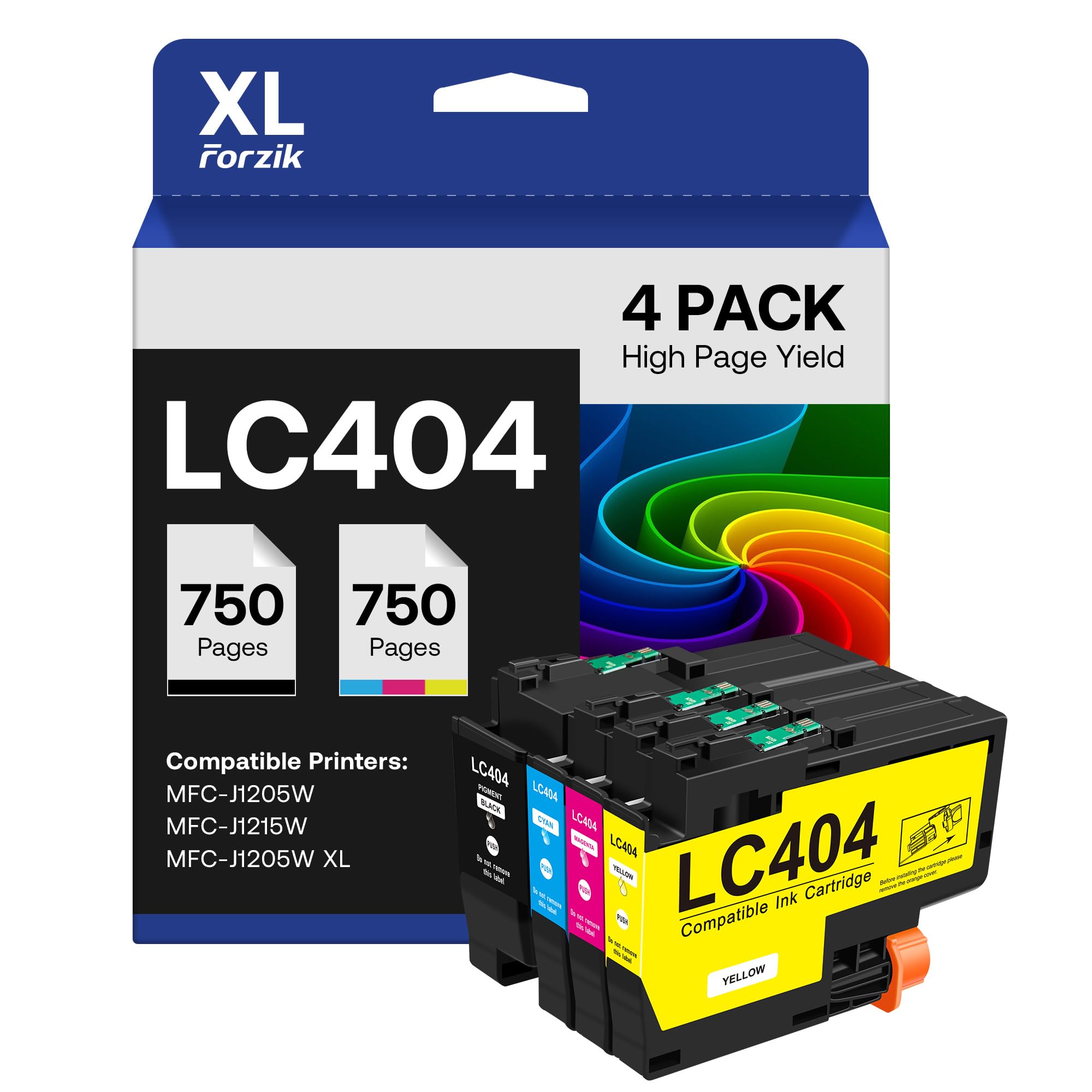 Photo 1 of Forzik LC404 LC404XL Ink Cartridges Replacement Compatible for Brother LC 404 LC-404 for MFC-J1205W MFC-J1215W MFC-J1205W XL Printer (4 Pack, Black Cyan Magenta Yellow)