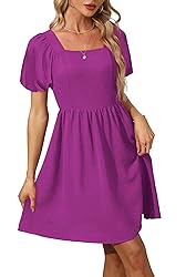 OFEEFAN Maroon Dress for Women Puff Sleeve Square
