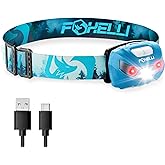 Foxelli Rechargeable LED Headlamp - Super Bright, Lightweight, and Comfortable Head Light for Running, Camping, Hiking, and W