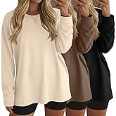 Ficerd 3 Pack Women's Oversized Long Sleeve Shirts Cotton Gym Round Neck Tops Loose Fit Casual Workout Baggy Fall Basic Tee