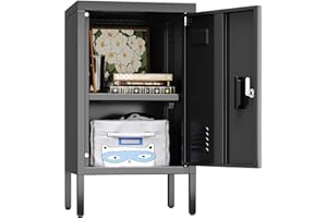 SUPEER 24.4" H Metal Locker Storage Cabinet with Adjustable Shelf, 1 Door Small Storage Cabinet with Adjustable Leveling Foot for Home,Office, Kids Locker,Assembly Required,Balck