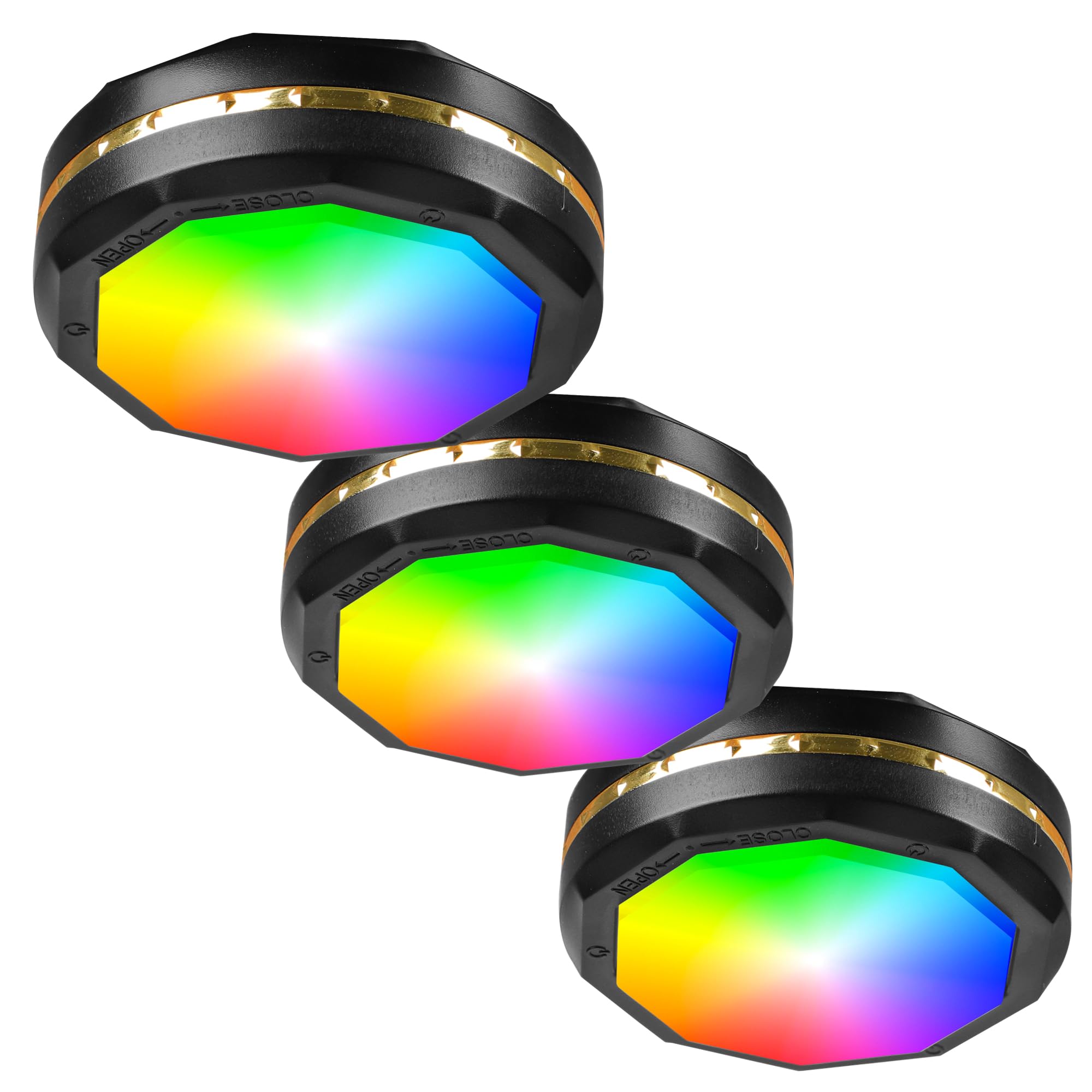 Photo 1 of Hikaproligt Mini Puck Lights with Remote Control, Built-in USB Rechargeable Battery, RGB Color-Changing Led Dimmable Wireless Under Cabinet Lights for Kitchen, Closet, Bedroom (3Pack)