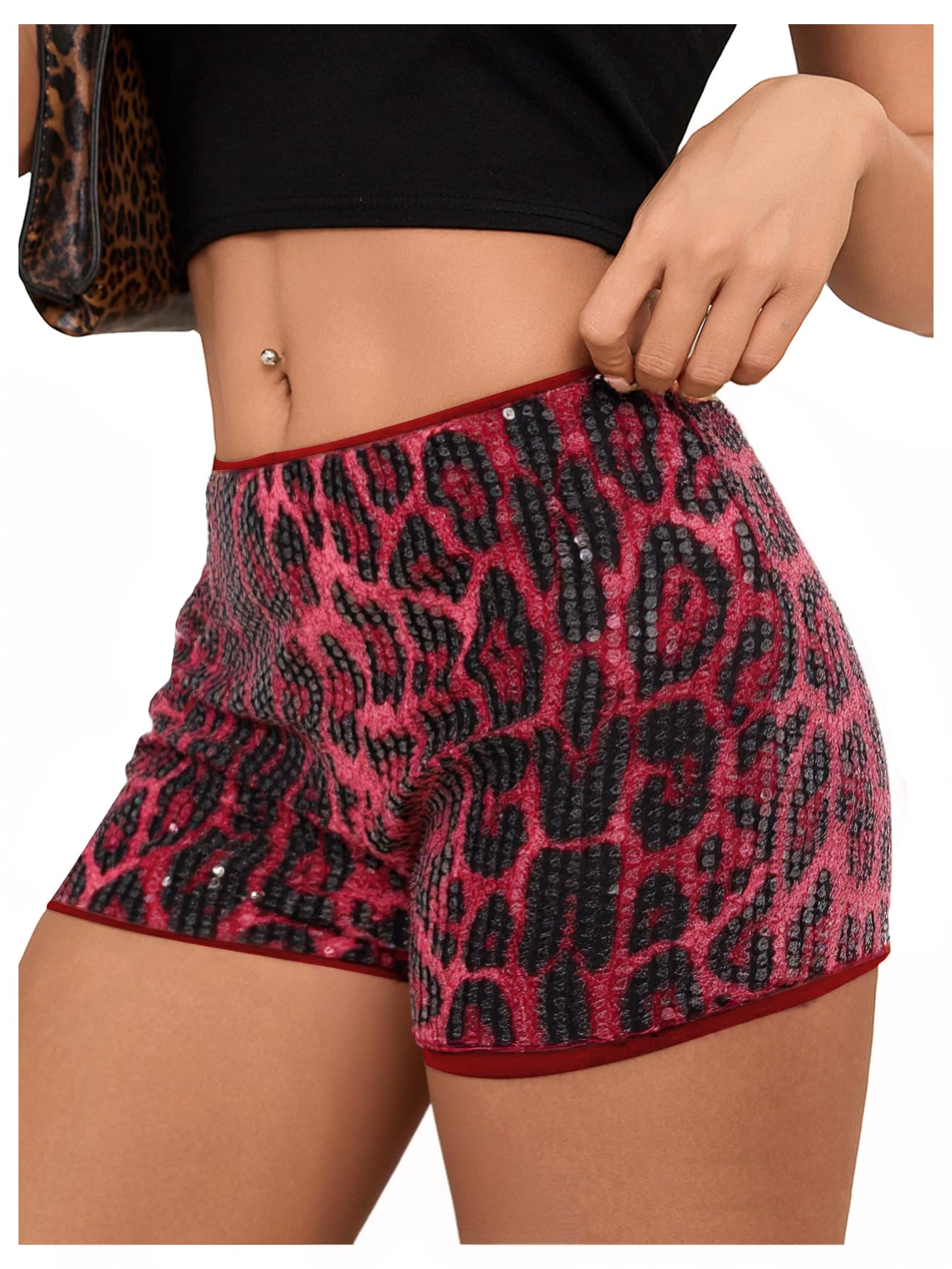 Photo 1 of (MEDIUM) (BAGGED) SOLY HUX Womens Cheetah Print Micro Shorts Leopard Y2k Mini Rave Outfits Burgundy Cheetah Medium
