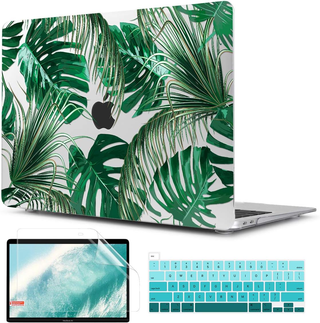 TwoL Tropical Palm Leaves Hard Shell Case Keyboard Cover Screen Protector for 2019 2020 MacBook Pro 16 inch Touch Bar & Touch ID Model A2141