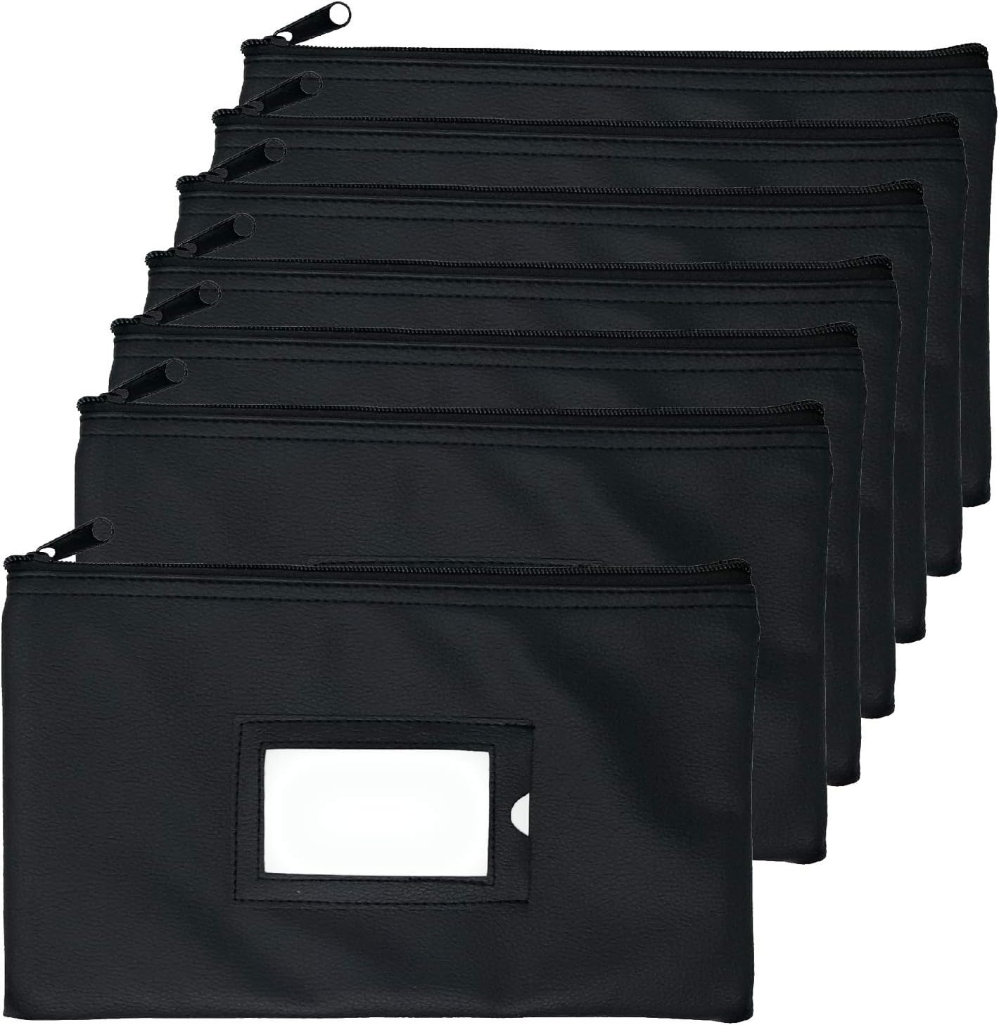 Money Bank Deposit Bag with Zipper | 11x6 inch | Durable Leatherette Money Cash Coin Check Wallet Pouch for Men & Women with Framed ID Window and Blank Card | by GIDABRAND (7) : Office Products