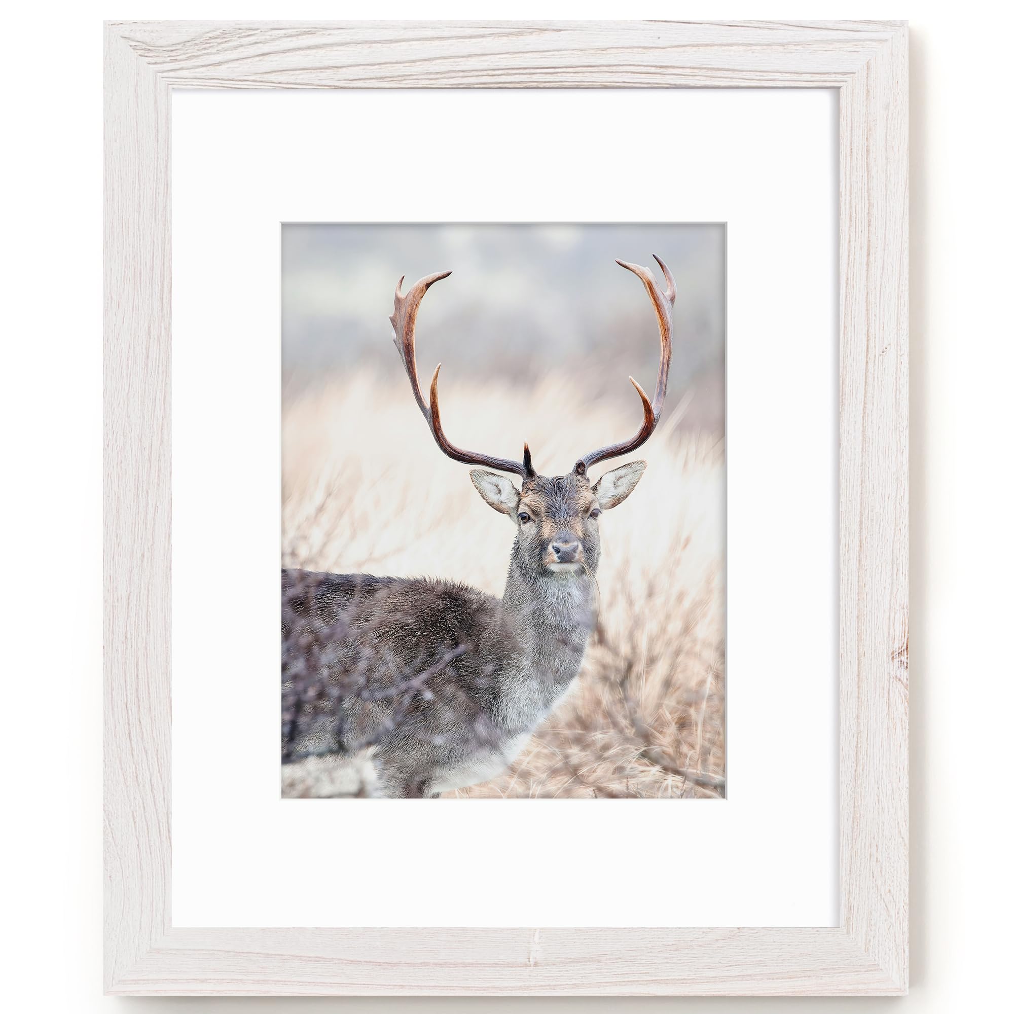 Photo 1 of 16x20 Picture Frame, Solid Wood Grain Picture Frame-Tempered Glass, Display Poster 11x14 with Mat or 16 x 20 Without Mat, Rustic Picture Frames, 16x20 Picture Frames for Wall, White, 1Pack