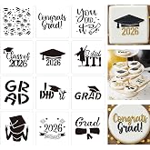 Graduation Cookie Stencils, 12PCS 4x4Inch Class of 2026/Graduation/GRAD/I Did It/You Did It/Graduation Hat/Congrats Grad for Baking, Royal Icing, Sugar Cookie, Cupcakes, Cards Decorating Tools