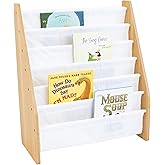 Humble Crew Kids Bookshelf 6-Tier Book Rack Organizer, Extra Large Toddler Bookcase with Fabric Storage Pockets, Front-Facing Display for Children’s Books, White/Natural Wood, Nursery/Playroom Storage | Humble Crew, White, Natural Wood, Super Size, 6 Tier, Kids Book Rack