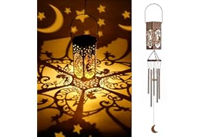 YHMALL Solar Wind Chimes for Outside, Fairy Solar Lanterns Hanging Wind Chimes Outdoor Christmas Garden Decor, Moon Star Solar Lights Wind Chime Gifts for Women Mom, 34" Windchimes Outdoors for Patio Yard