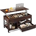 WLIVE Coffee Table, 39" Lift Top Coffee Table with Hidden Compartment, Storage Drawers and Storage Shelf for Living Room, Reception Room, Espresso