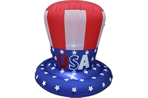 BLOSSOM INFLATABLES 4 Foot Tall Patriotic Independence Day 4th of July Inflatable American Flag USA Uncle Sam Star Spangled Top Hat Lighted Blowup Party Decoration Outdoor Indoor Home Celebration Garden Yard Photo Prop