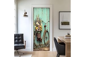 Door Stickers Peel and Stick Door Decal Rustic Farmhouse Daisy Floral Painting Still Life Bathroom Living Removable Mural Wal