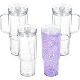 Micellwuu 4 Pack 40 Oz Snowglobe Tumbler with Handle, Acrylic Snow Globe Cups with Pre-drilled Hole, Double Wall Reusable Clear Plastic Travel Coffee Mug Cup for Snowglobe Glitter DIY