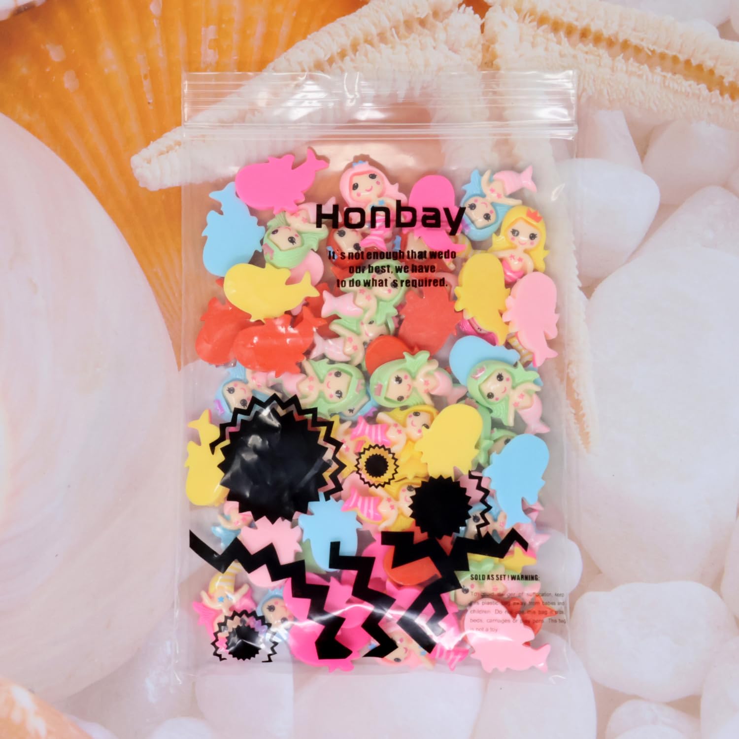 Honbay 60PCS Cute Mermaid Flatback Resin Charms Small Mermaid Slime Charms Ocean Theme Resin Embellishments Cartoon Mermaid Girl Resin Cabochons Crafts Decoration Accessories - 6 Colors