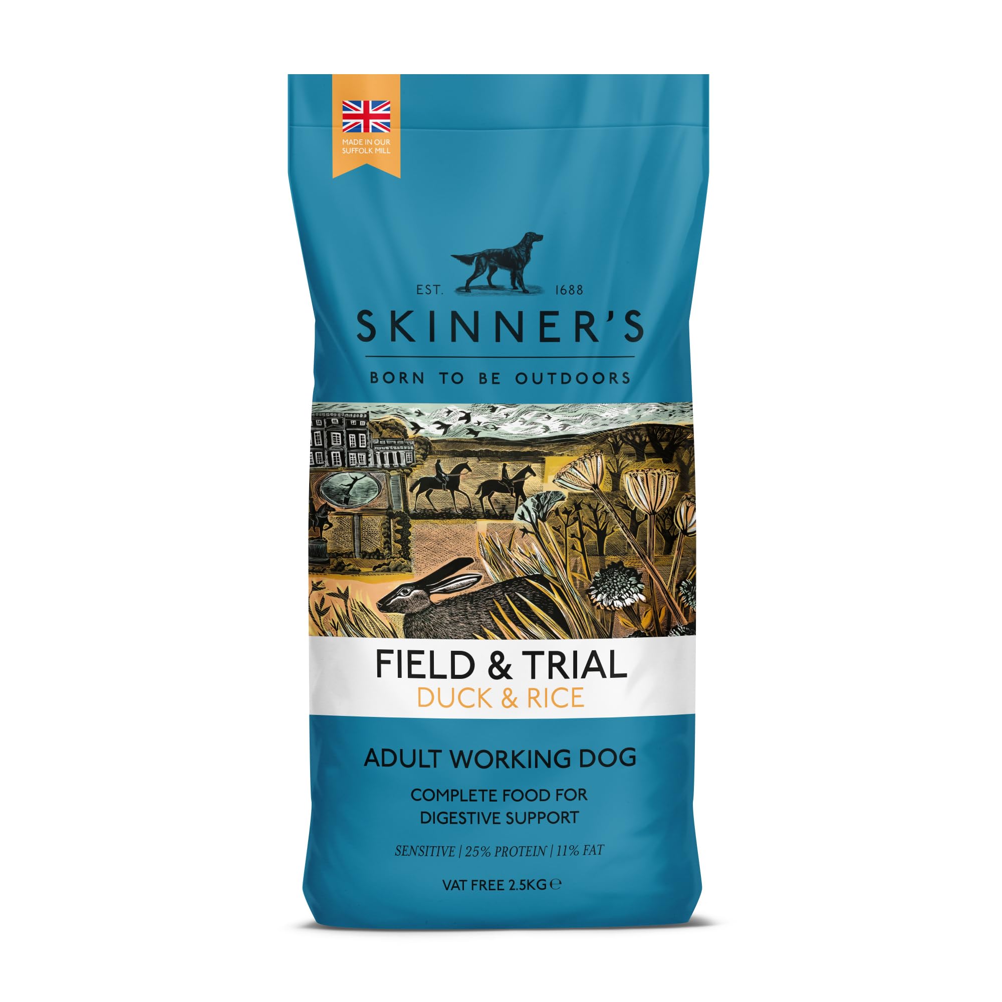 Skinners Field & Trial Duck & Rice 2.5kg, Complete Dry Adult Dog Food, Sensitive, For Active Dogs (Packing May Vary)