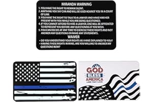 GIMAO Thick Metal Miranda Warning Card with Sleeve, SFST Bend-Resistant Black Miranda Rights Cards, Thin Blue Line American Flag Design for Law Enforcement Police Accessories Gear Duty Gifts
