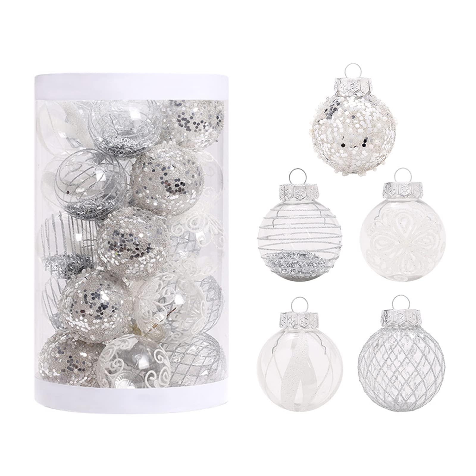 Fotrsta 25 PCS Silver Christmas Ball Ornaments, Christmas Decorations for Xmas Tree Christmas Tree, Hanging Balls Decoration for Holiday Party Baubles Set with Hang Rope
