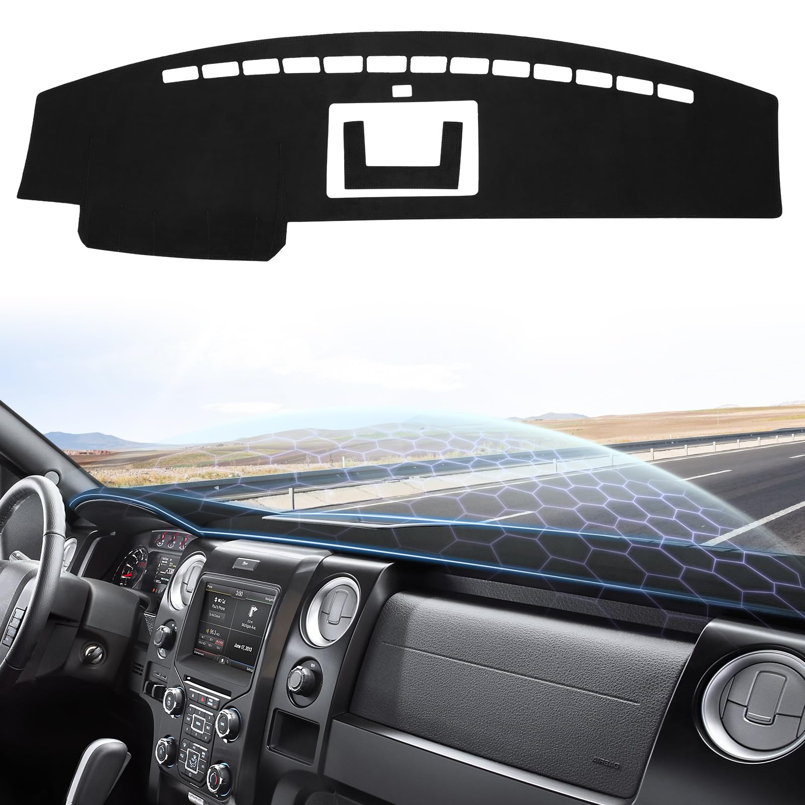 Photo 1 of Sunsdrew Dash Cover for 2009-2014 Ford F150 Dashboard Cover Mat for F-150 Suede Dash Mat Accessories Sun Shade Nonslip Mesh Protector No Glare(with Light Sensor)