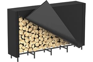 CADUKE Firewood Rack Outdoor with Cover 5.3ft Firewood Log Rack for Fireplace Wood Storage Fire Log Holder Indoors Adjustable Heavy Duty Fire Wood Rack Stand, Black Waterproof Oxford Fabric