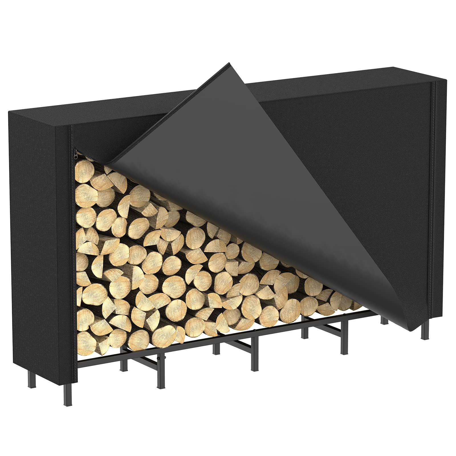 Photo 1 of CADUKE Firewood Rack Outdoor with Cover 5.3ft Firewood Log Rack for Fireplace Wood Storage Fire Log Holder Indoors Adjustable Heavy Duty Fire Wood Rack Stand, Black Waterproof Oxford Fabric