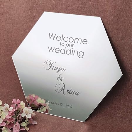 Amazon Co Jp 六角ミラーウェルカムボード ウエディングアイテム 結婚式 ウエルカムオブジェ ヘキサゴン 六角形 文房具 オフィス用品