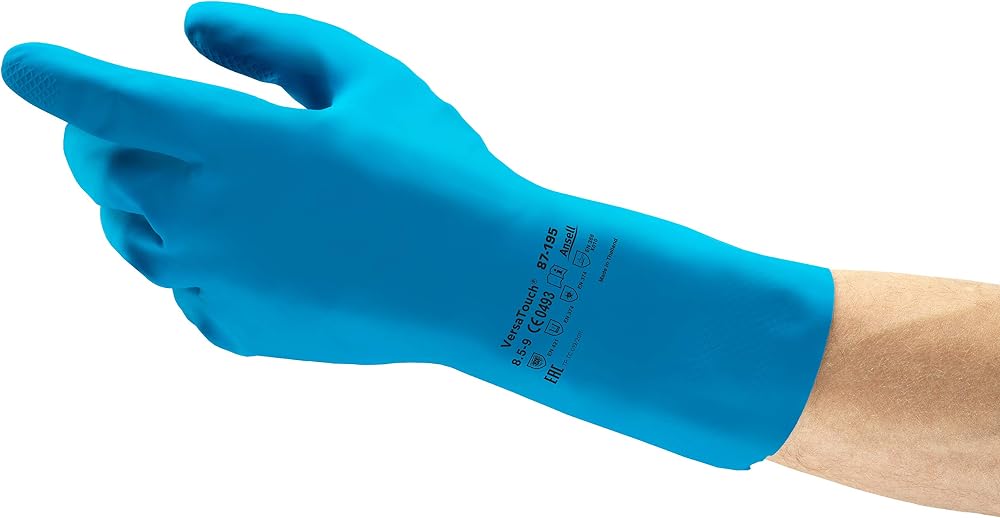 Ansell AlphaTec 87-195 Gloves L Blue Latex Food Contact Reusable 12 Pairs