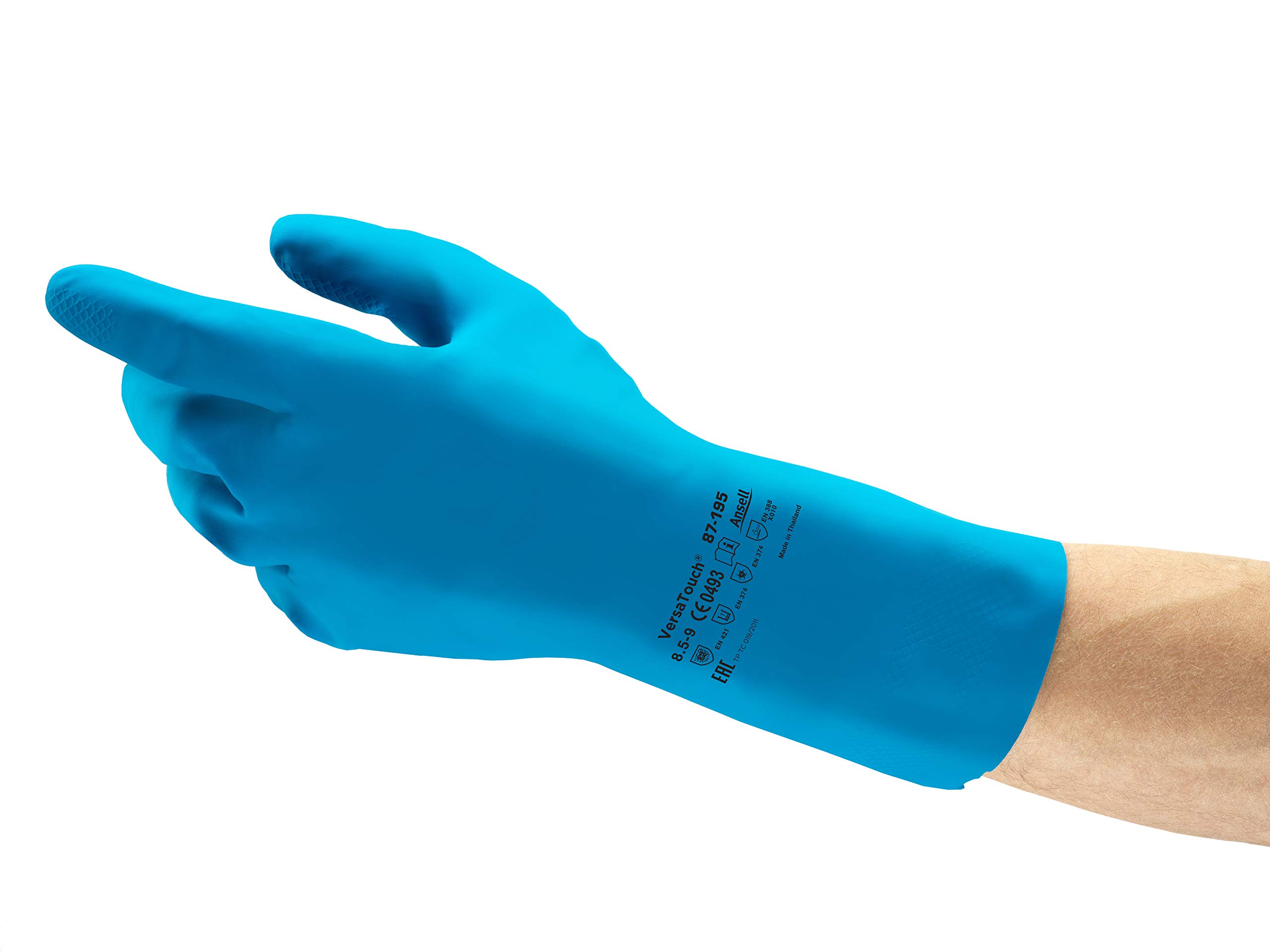 Ansell AlphaTec 87-195 Multi-Purpose Work Gloves, Food Contact Approved, Ultra Thin Design with High Tactility, Industrial PPE, Safety Glove in Latex, Reusable, Blue, Size L (12 Pairs)