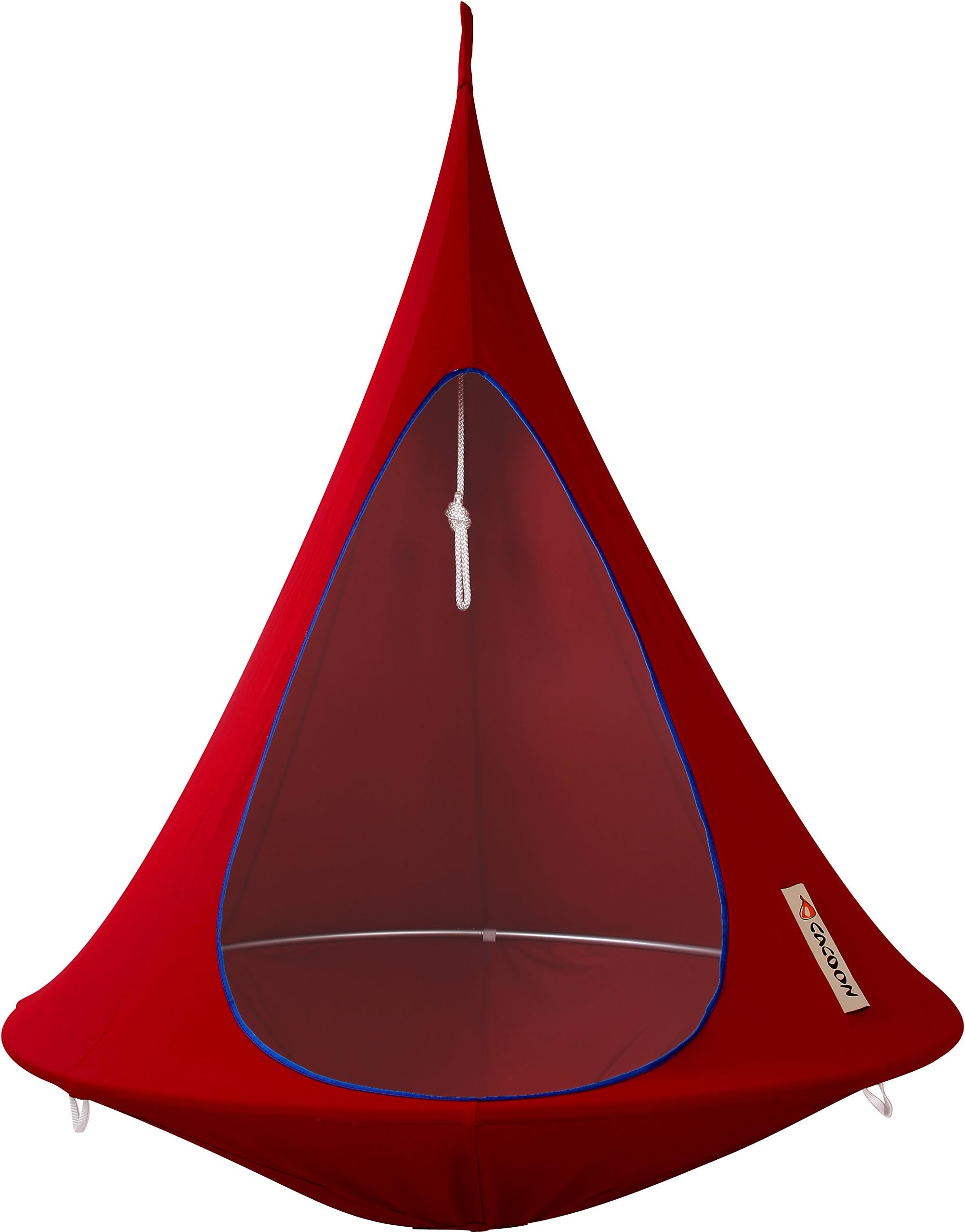 Single Cacoon Hanging Chair – Cozy Indoor/Outdoor Hammock with Polyester Canvas, 440 lb Capacity, Includes 18ft Rope & Carabiner (Red)