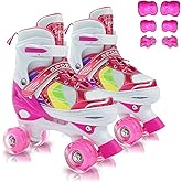 Adjustable Kids Roller Skates for Girls and Boys Ages 3-5 5-8 8-12, All 8 Wheels of Girl's Skates Shine, Safe and Fun Illuminating for Outdoor Indoor Sports