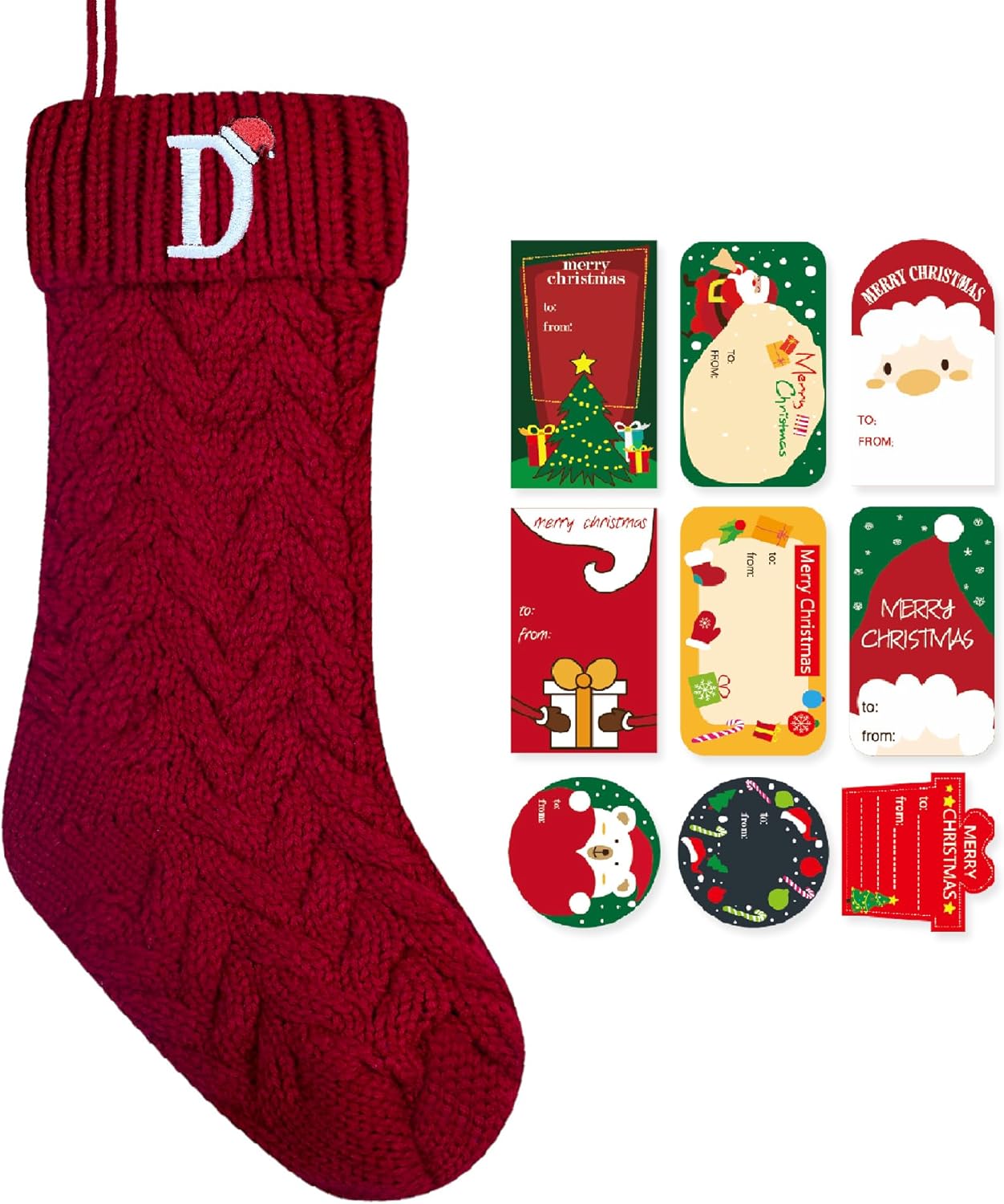 Stockings & Holders - ZGCYSMHT Christmas Stockings Personalized Custom Initials 18 Inches Knitted Christmas Stockings with Letter Fireplace Hanging Monogram Xmas Stockings for Kids,Family Holiday Party Decoration（Red D）