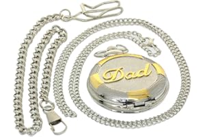 FOBTIME Bronze Vintage Brass Antique Case Pocket Watch Fob Watch for Men Women with 1 PC Necklace Chain 1 PC Clip Key Rib Chain