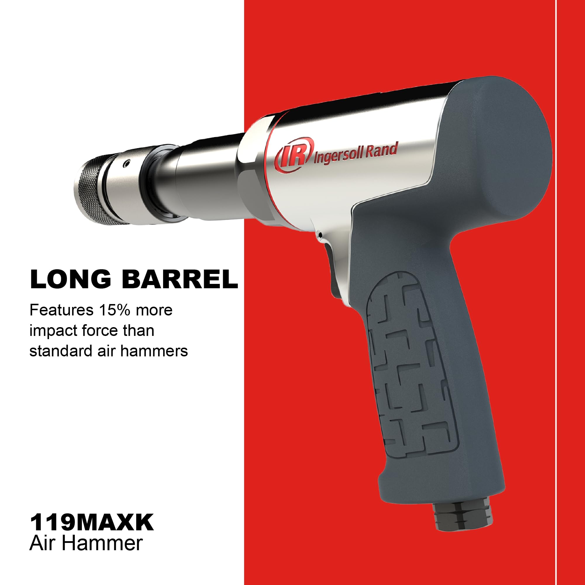 Ingersoll Rand 119MAXK Vibration Reduced Long-Barrel Air Hammer 5-Piece Chisel Set, 2,530 BPM, 3-1/2