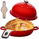 ONKO Dutch Oven For Sourdough Bread Baking, 6QT Enameled Cast Iron Dutch Oven Pot With Lid, Non-stick Sourdough Baking Pan with Bread Dome, Round Ceramic Dutch Ovens Pot with Cloche for Homemade