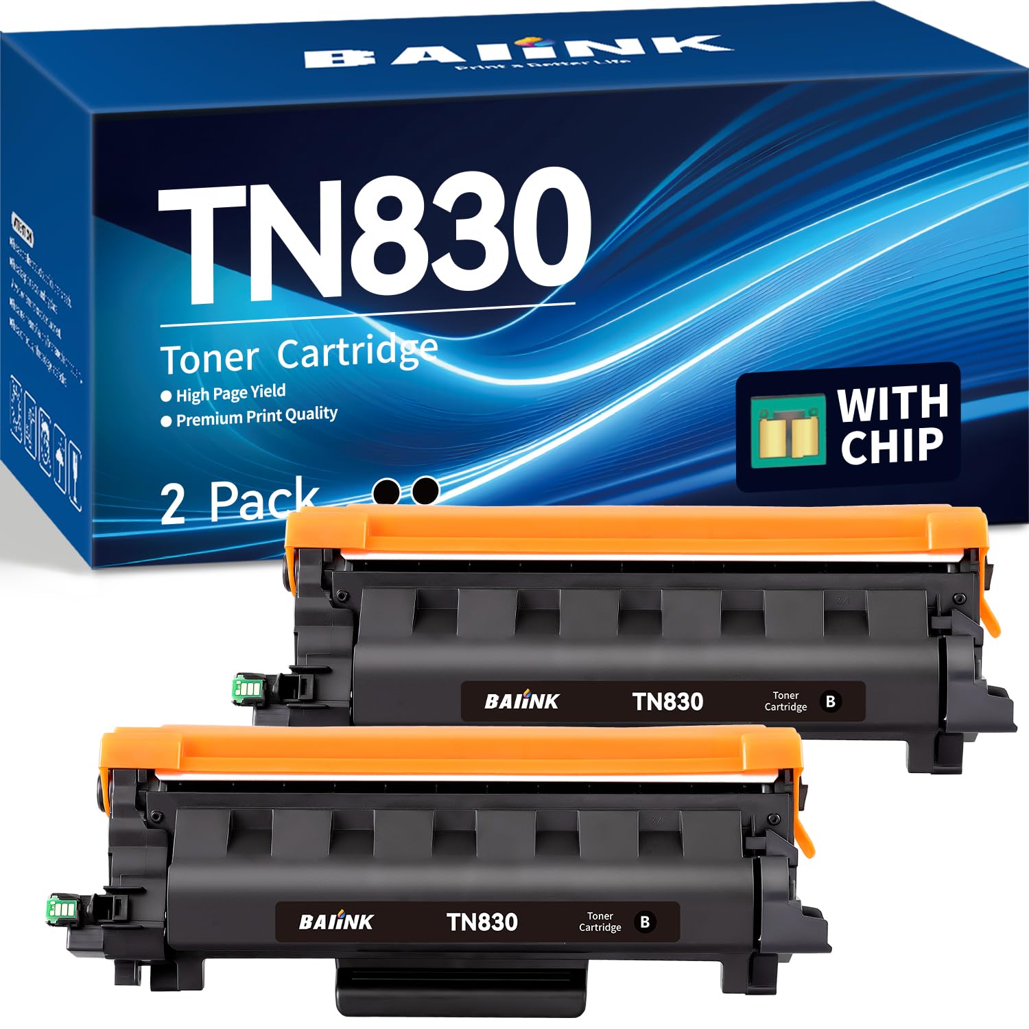 Photo 1 of BAIINK TN830 Toner Cartridge Replacement for Brother tn830xl Toner TN830 TN-830 for HL-L2400D HL-L2405W HL-L2460DW HL-L2480DW DCP-L2640DW MFC-L2820DW MFC-L2820DWXL (Black, 2-Pack)
