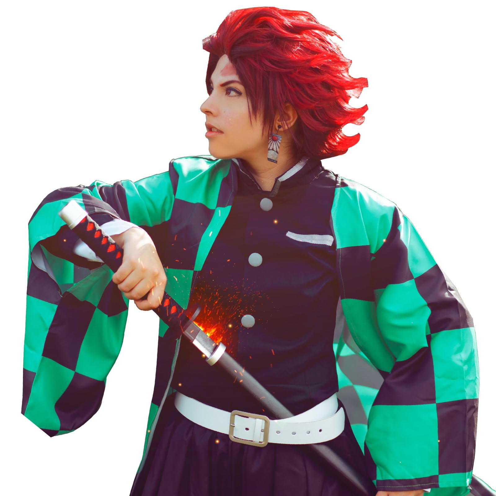 CR ROLECOS Tanjiro Cosplay Outfit Tanjiro Kamado Cosplay Costume Anime Robe Kimono Outfit Halloween Costume 3XL Green — image 1