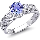 Gem Stone King 925 Sterling Silver Round 6MM Gemstone Birthstone Engagement Ring | Wedding Anniversary Promise Ring For Women | Available In Size 5, 6, 7, 8, 9