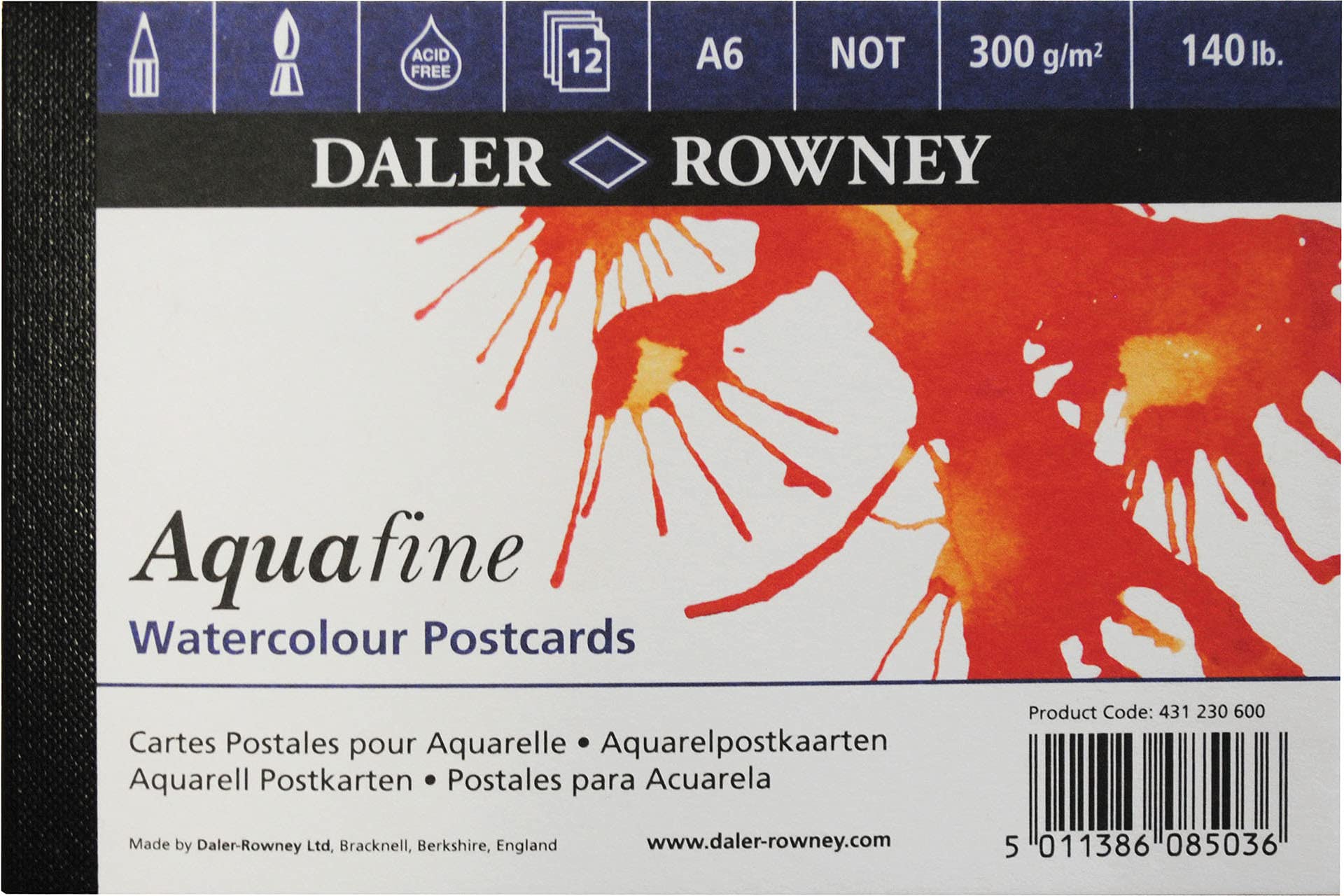 Daler-Rowney Aquafine Textured Cold-Pressed Watercolour & Gouache 300gsm Paper Pad, Postcard Size, Natural White, Glued 1 Side, 12 Sheets, For Professional & Beginner Artists & Students, Acid-Free