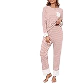 Namatime Womens Cotton Pajama Sets Stripe Long Sleeve 2 Piece Lounge Set Soft Pj Set Winter Loungewear Sleepwear with Pockets