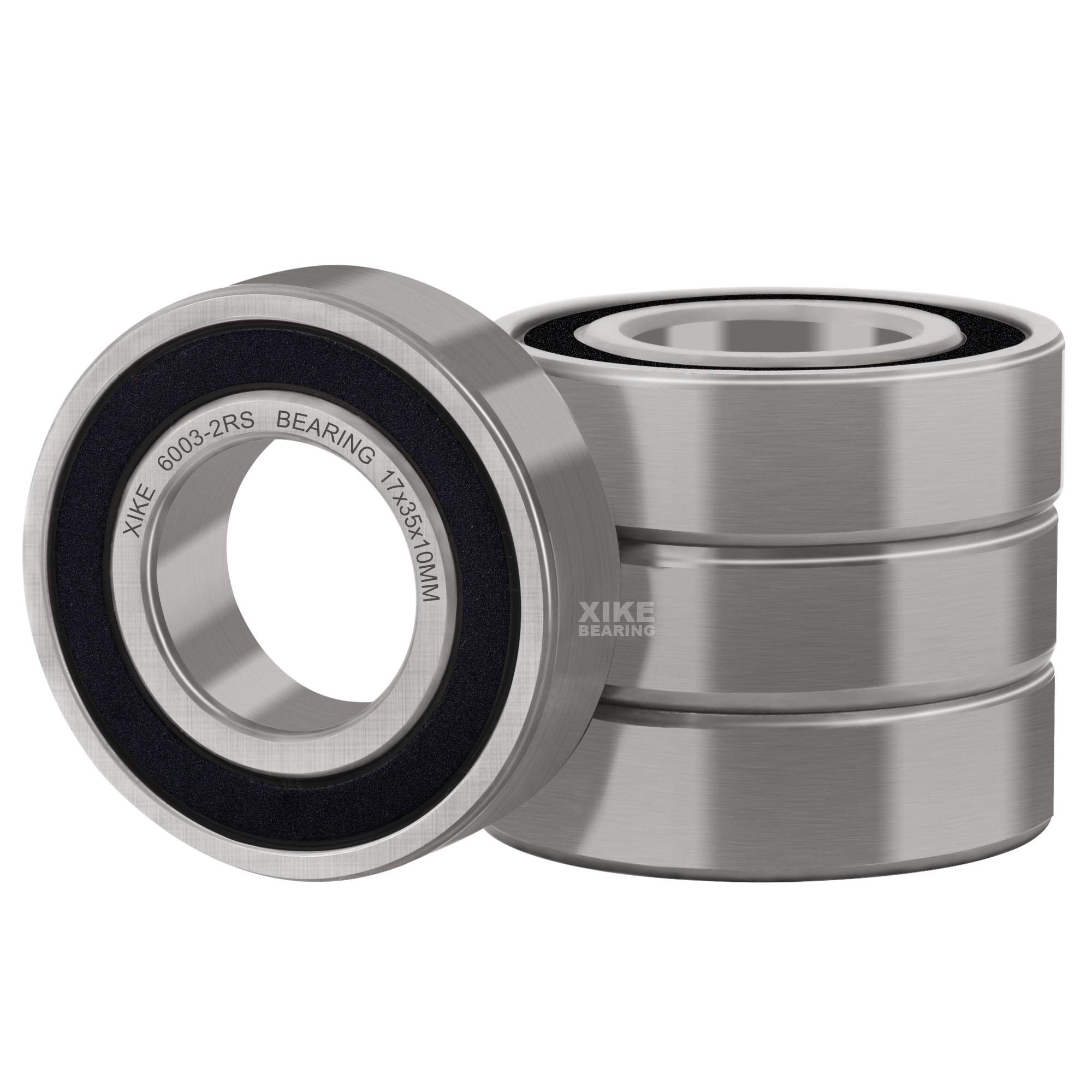 XIKE 6003-2RS Sealed Ball Bearings 17x35x10mm Chrome Steel and Pre-lubricated 6003RS Deep Groove Ball Bearing with Double Rubber Seals, Pack of 4.