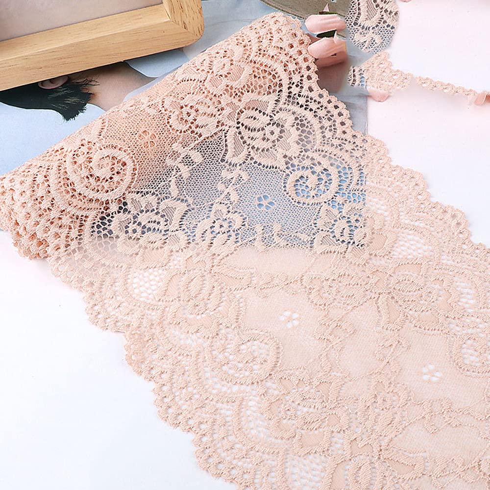 15 cm x 10 m Elasticity Lace Ribbon Lace Trim Decorative Ribbon Lace Trimming Ribbon for Sewing, DIY Crafts, Decoration for Clothes, Underwear, Lingerie, Wedding Dress, Table Decoration, Lotus Colour